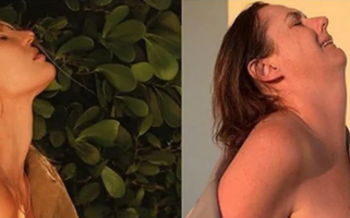 A imagem original de Candice Swanepoel e a paródia de Celeste Barber (Foto: Instagram) A imagem original de Candice Swanepoel e a paródia de Celeste Barber