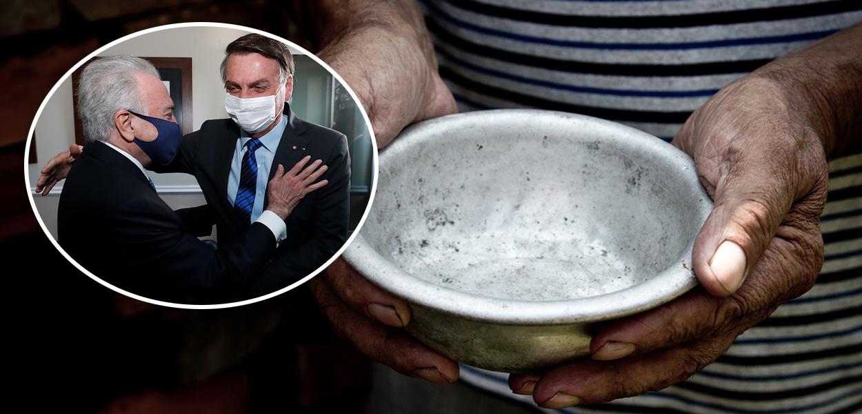 Temer com Bolsonaro e prato de comida vazio (Foto: Alan Santos/PR | Reprodução) Temer com Bolsonaro e prato de comida vazio