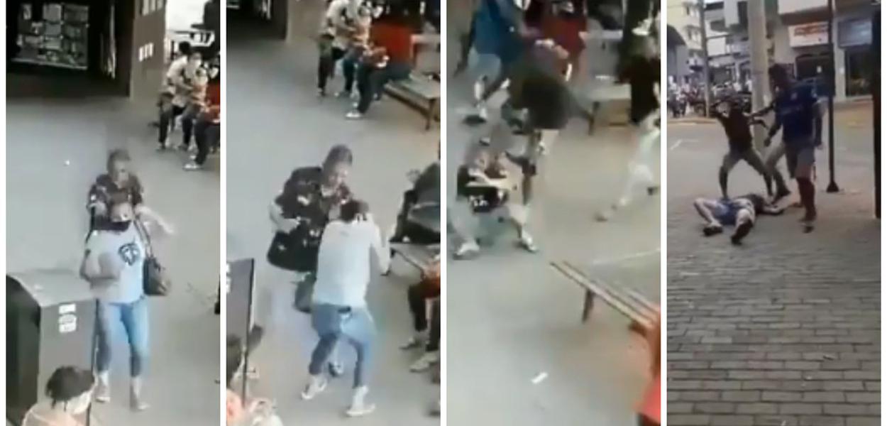 Homem agride mulher e, antes de ser preso pela polícia, é linchado por populares (Foto: Reprodução) Homem agride mulher e, antes de ser preso pela polícia, é linchado por populares