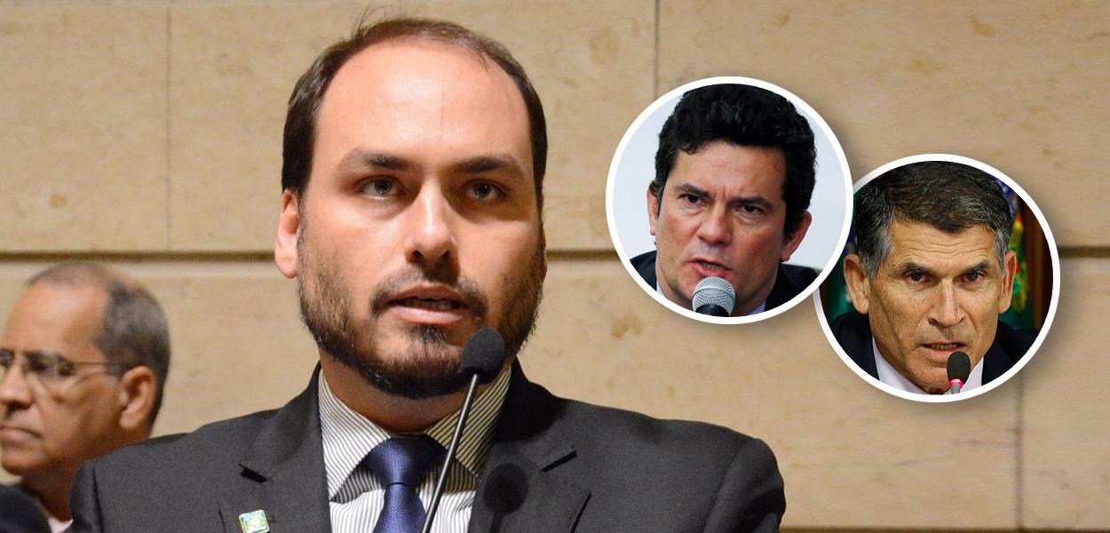 Carlos Bolsonaro, Sergio Moro e Carlos Alberto dos Santos Cruz (Foto: Renan Olaz/CMRJ | ABr | PR) Carlos Bolsonaro, Sergio Moro e Carlos Alberto dos Santos Cruz