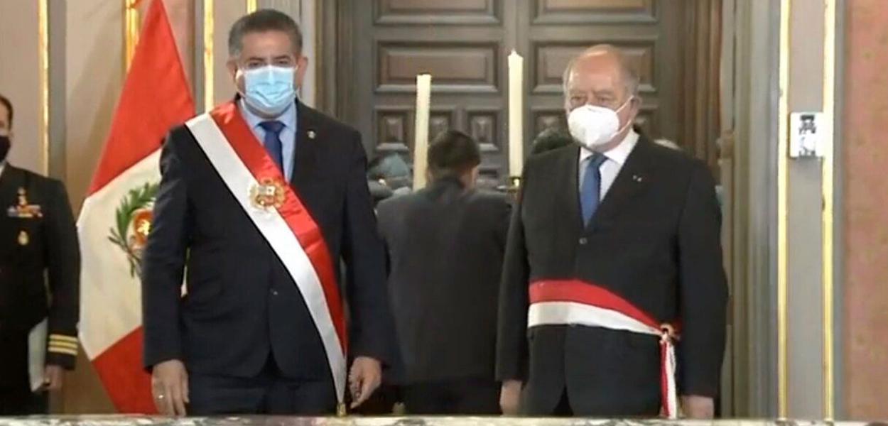 Presidente Manuel Merino e o primeiro-ministro do Peru Ántero Flores-Aráoz (Foto: Reprodução) Presidente Manuel Merino e o primeiro-ministro do Peru Ántero Flores-Aráoz