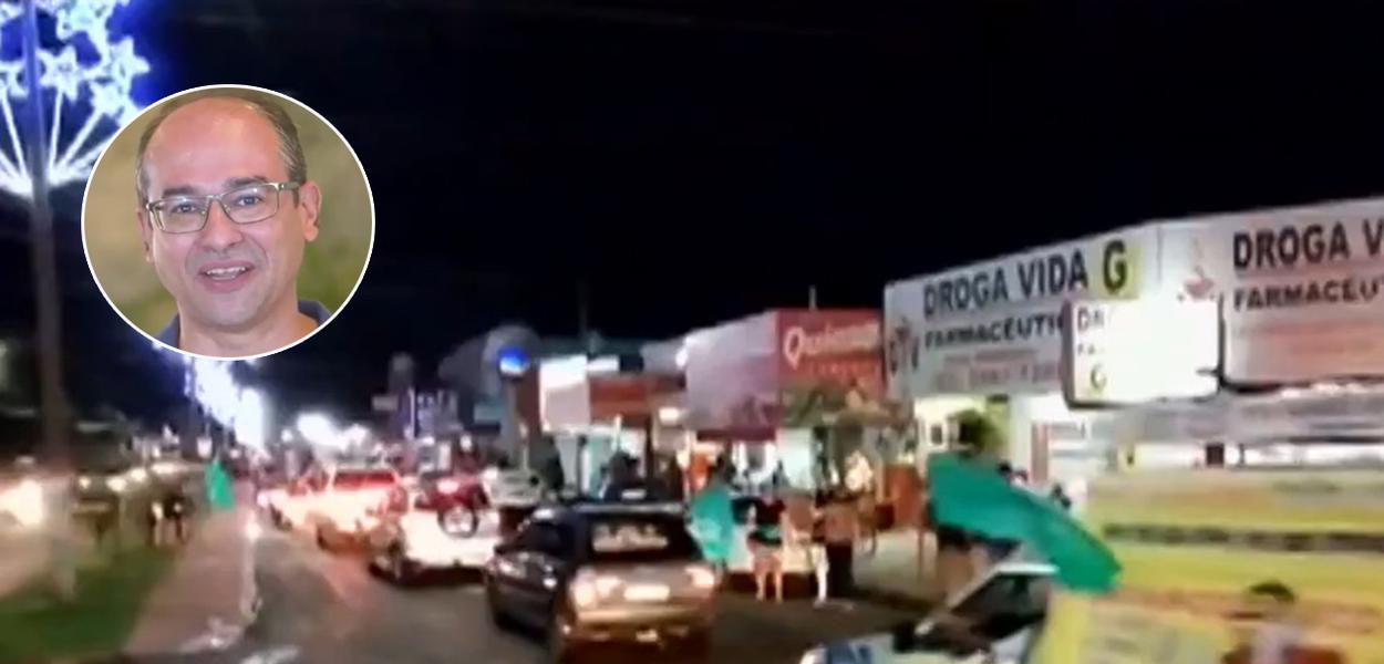 Carreata antecipada do candidato Marcio Luis em Porangatu (GO) (Foto: Reprodução/TV Anhanguera) Carreata antecipada do candidato Marcio Luis em Porangatu (GO)