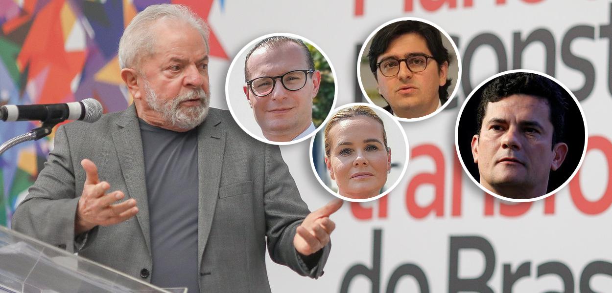 Lula, Cristiano Zanin, Valeska Zanin, Rafael Valim e Sergio Moro (Foto: Ricardo Stuckert | Reprodução | Reuters) Lula, Cristiano Zanin, Valeska Zanin, Rafael Valim e Sergio Moro