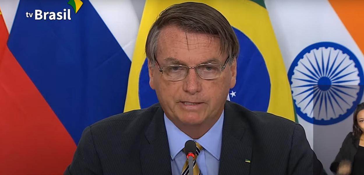 Jair Bolsonaro discursa na 12º cúpula do BRICS (Foto: Reprodução/TV Brasil) Jair Bolsonaro discursa na 12º cúpula do BRICS