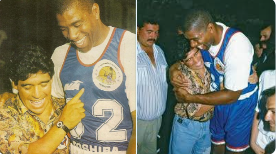 Maradona e Magic Johnson (Foto: Reprodução) Maradona e Magic Johnson