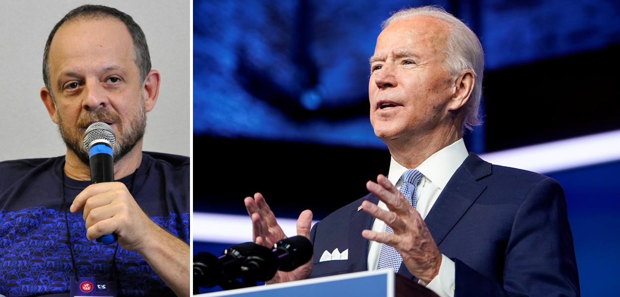 Breno Altman e Joe Biden (Foto: Felipe Gonçalves/Brasil 247 | REUTERS/Joshua Roberts) Breno Altman e Joe Biden