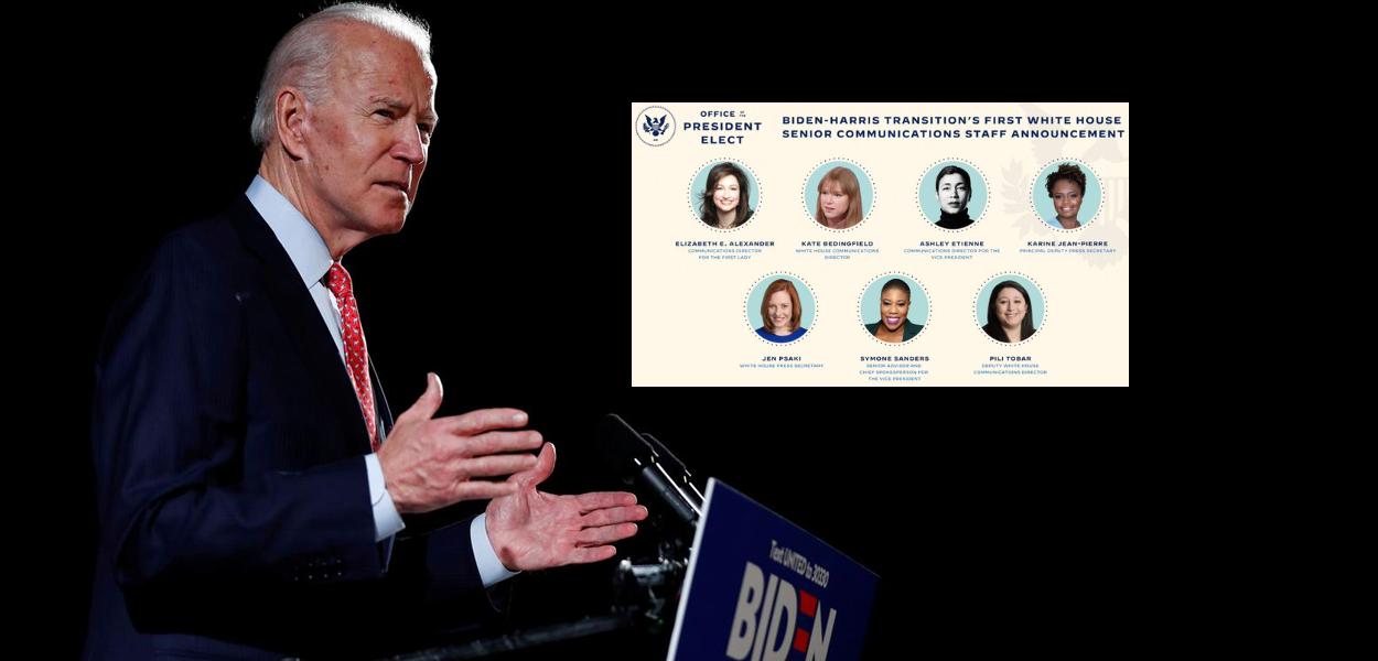 Joe Biden e equipe de comunicação (Foto: Reuters | Reprodução) Joe Biden e equipe de comunicação