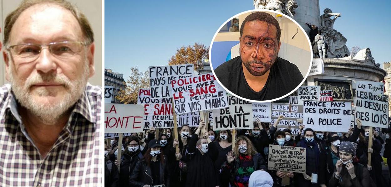 Milton Blay, Michel Zecler e protesto contra violência policial na França (Foto: Reprodução | Reuters) www.brasil247.com - Milton Blay, Michel Zecler e protesto contra violência policial na França