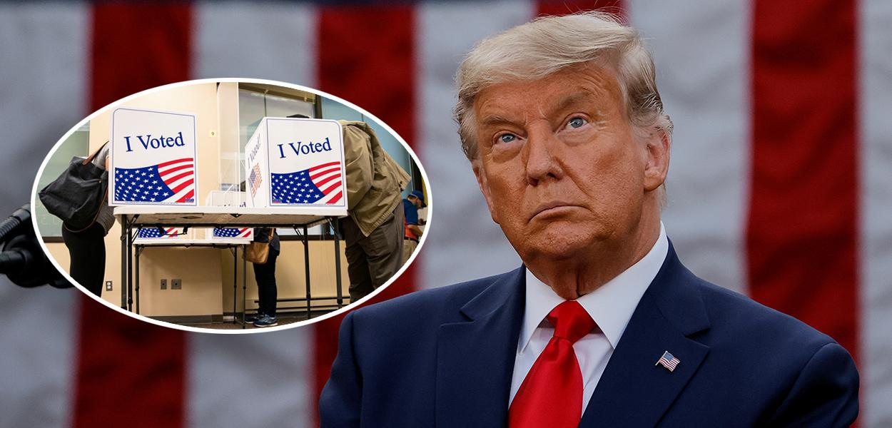 Pessoas votando nos EUA e Donald Trump (Foto: Reuters) Pessoas votando nos EUA e Donald Trump