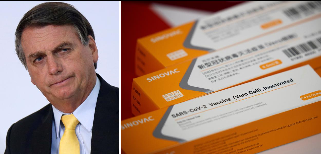 Jair Bolsonaro e CoronaVac (Foto: Reuters) www.brasil247.com - Jair Bolsonaro e CoronaVac