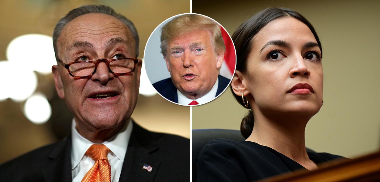 Chuck Schumer, Donald Trump e Alexandria Ocasio-Cortez (Foto: Reuters) Chuck Schumer, Donald Trump e Alexandria Ocasio-Cortez