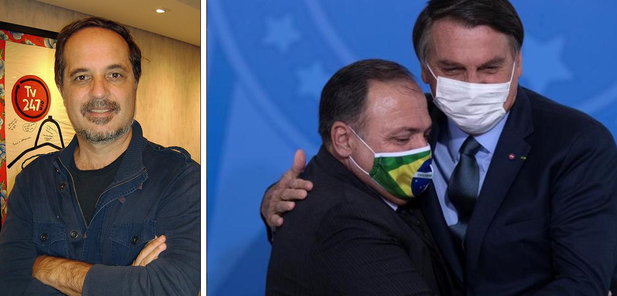 Rodrigo Vianna, Jair Bolsonaro e Eduardo Pazuello (Foto: Brasil247 | Divulgação) Rodrigo Vianna, Jair Bolsonaro e Eduardo Pazuello