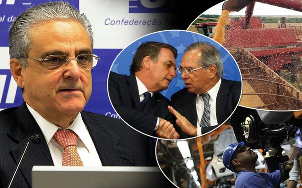 O presidente da CNI, Robson Braga de Andrade, Jair Bolsonaro e Paulo Guedes (Foto: Miguel Ângelo/ CNI | Agência Brasil) O presidente da CNI, Robson Braga de Andrade, Jair Bolsonaro e Paulo Guedes