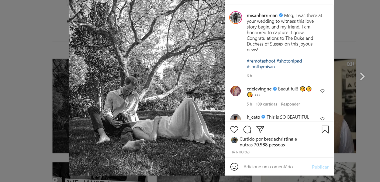 Meghan Markle grávida e Príncipe Harry (Foto: Reprodução/Instagram) Meghan Markle grávida e Príncipe Harry