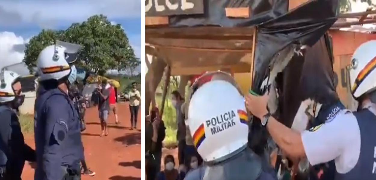 Policiais fazem remoção de famílias a menos de 1km do Palácio do Planalto, em Brasília (DF) (Foto: Reprodução (Twitter)) Policiais fazem remoção de famílias a menos de 1km do Palácio do Planalto, em Brasília (DF)