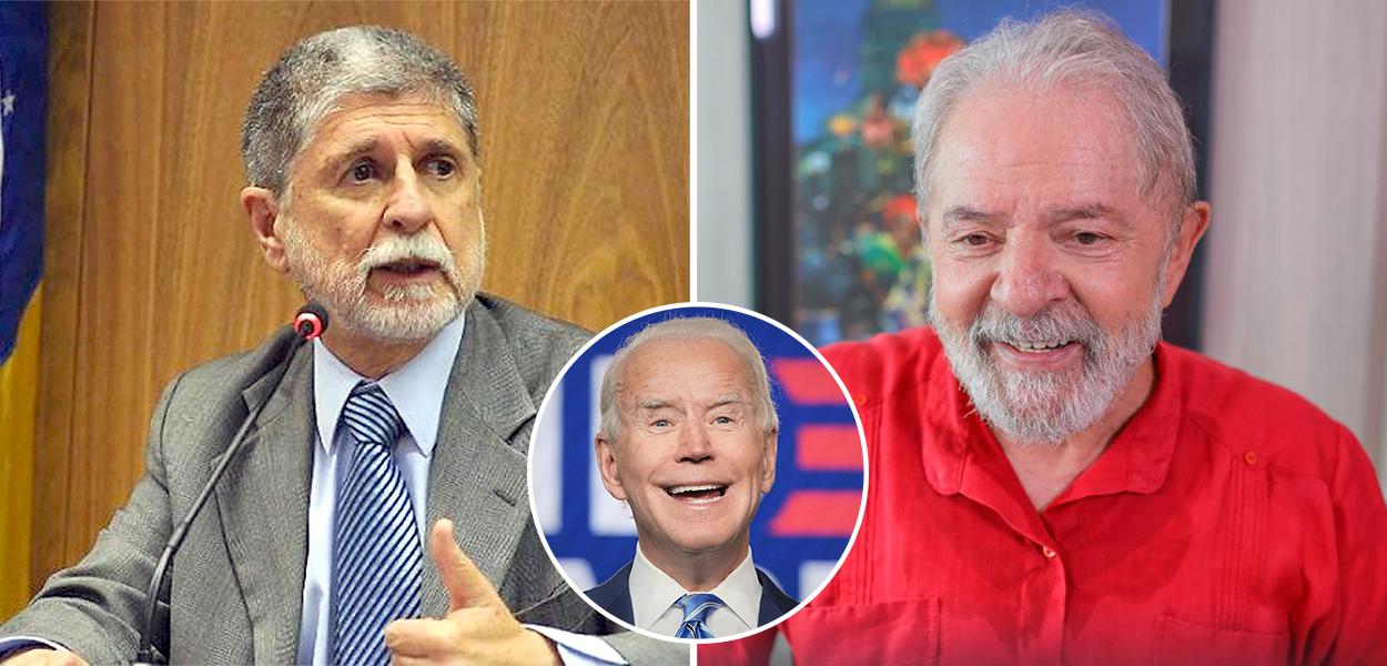 Celso Amorim, Joe Biden e Lula (Foto: Divulgação) Celso Amorim, Joe Biden e Lula