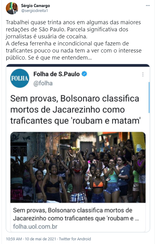 Tuíte Sergio Camargo