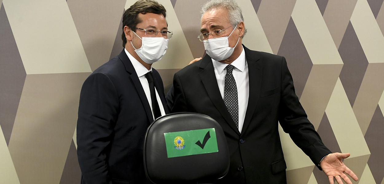 Fabio Wajngarten e Renan Calheiros na CPI da Covid no Senado nesta quarta-feira (12) (Foto: Jefferson Rudy/Agência Senado) Fabio Wajngarten e Renan Calheiros na CPI da Covid no Senado nesta quarta-feira (12)