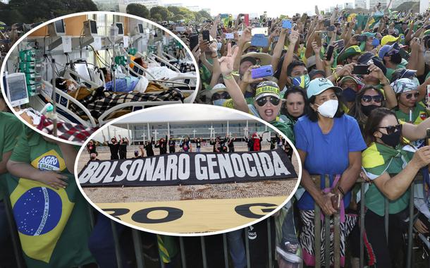Ato de ruralistas causou aglomeração enquanto País registra alta de mortes por Covid (Foto: Clauber Cleber Caetano/PR | Reuters) Ato de ruralistas causou aglomeração enquanto País registra alta de mortes por Covid