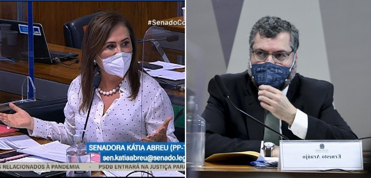 Senadora Kátia Abreu (PP-TO) e o ex-chanceler Ernesto Araújo (Foto: Reprodução | Edilson Rodrigues/Agência Senado) Senadora Kátia Abreu (PP-TO) e o ex-chanceler Ernesto Araújo