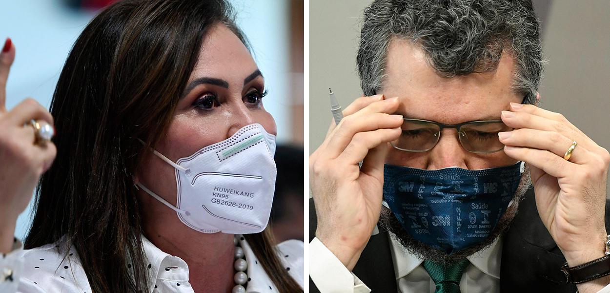 Senadora Kátia Abreu e ex-chanceler Ernesto Araújo durante sessão da CPI da Covid (Foto: Agência Senado) Senadora Kátia Abreu e ex-chanceler Ernesto Araújo durante sessão da CPI da Covid