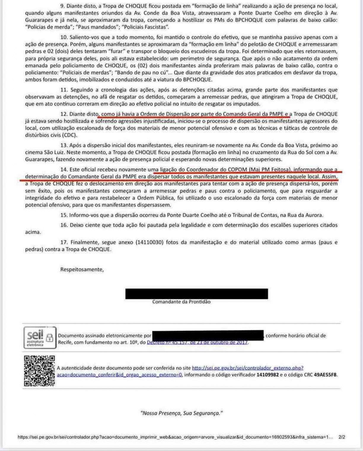Documento PM repressão
