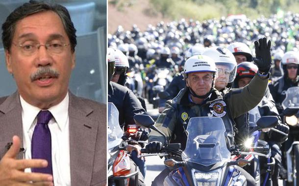 Merval Pereira e Bolsonaro em motociata (Foto: Reprodução | Alan Santos/PR) Merval Pereira e Bolsonaro em motociata