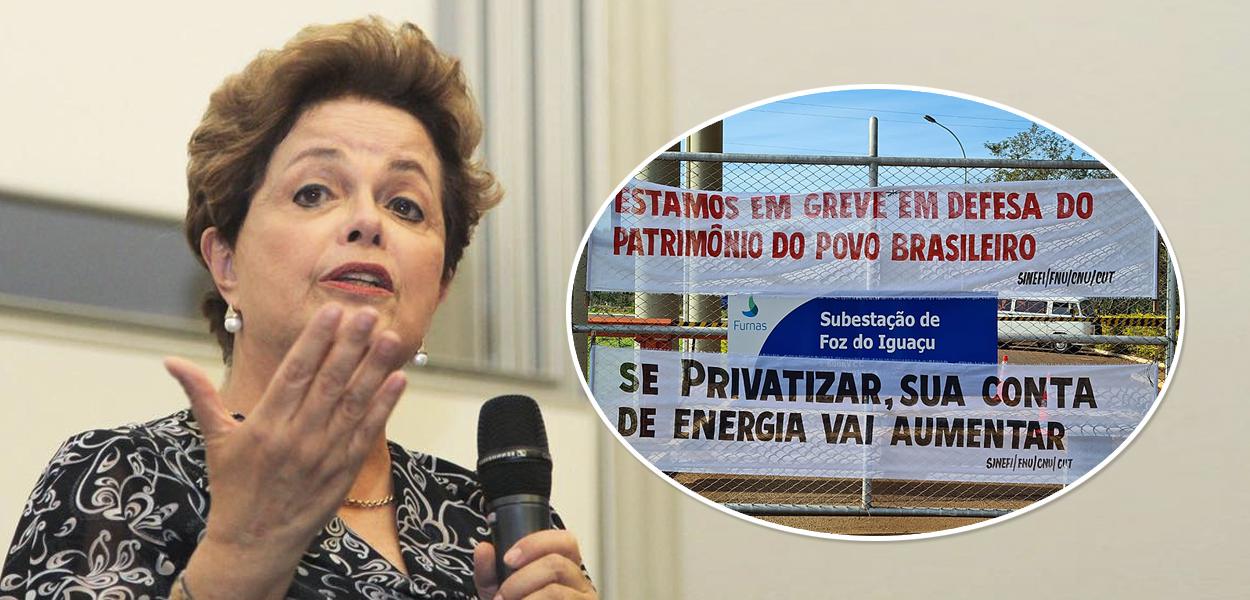 Dilma Rousseff e protesto contra a privatização da Eletrobras (Foto: Reprodução/Facebook | Divulgação) www.brasil247.com - Dilma Rousseff e protesto contra a privatização da Eletrobras