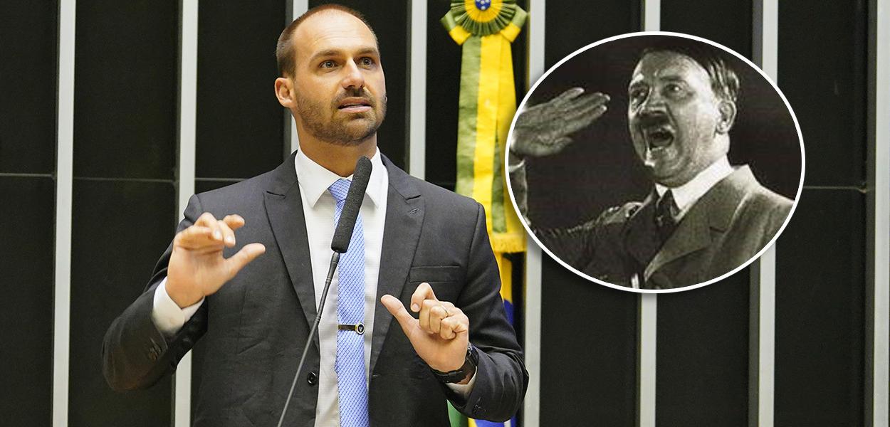 Deputado federal Eduardo Bolsonaro e Adolf Hitler (Foto: Pablo Valadares/Câmara dos Deputados | Reprodução) Deputado federal Eduardo Bolsonaro e Adolf Hitler