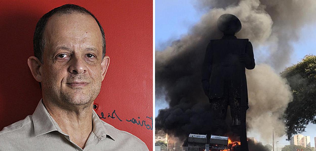 Jornalista Breno Altman e um incêndio da estátua de Manuel de Borba Gato