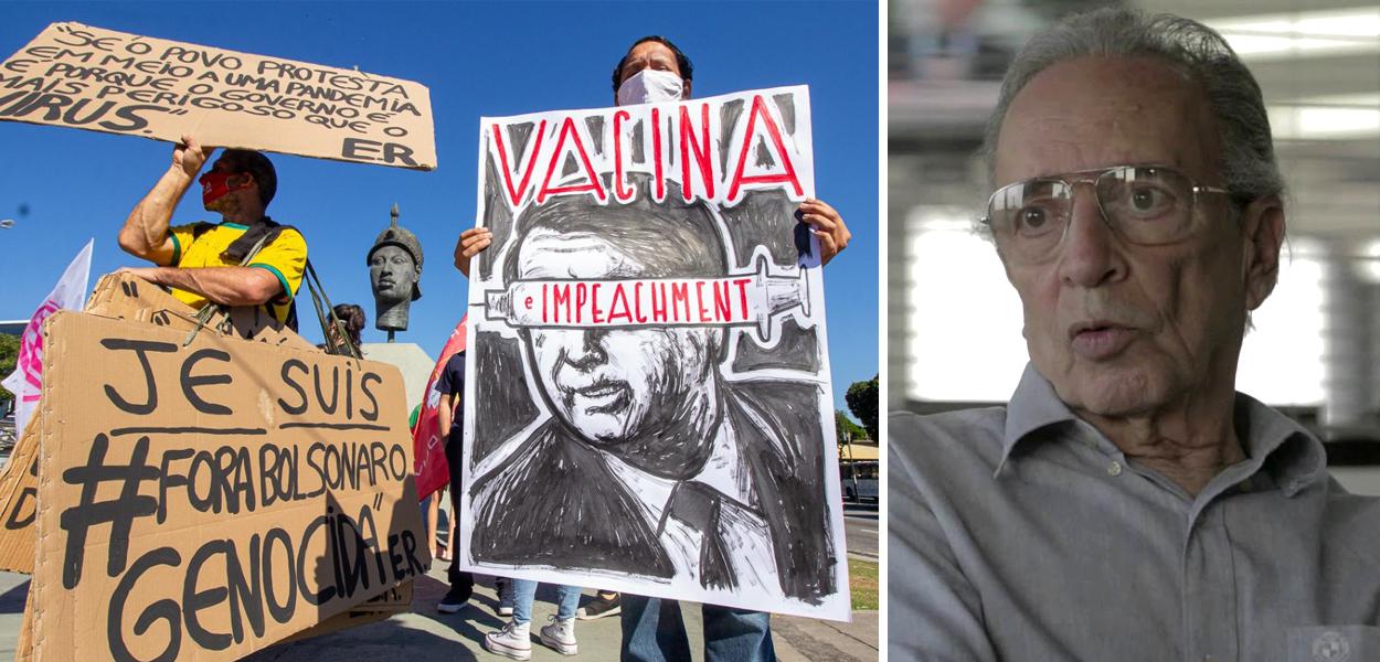 Ato pelo Fora Bolsonaro e o colunista Janio de Freitas (Foto: Stefano Figalo/Brasil de Fato RJ | Reprodução) www.brasil247.com - Ato pelo Fora Bolsonaro e o colunista Janio de Freitas