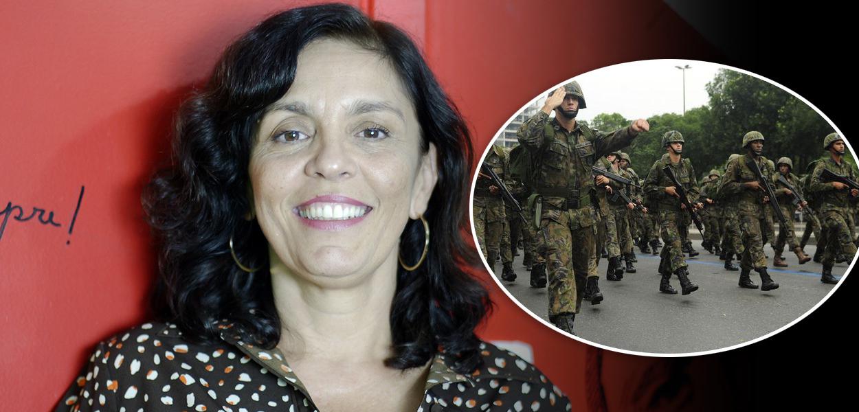 Cynara Menezes e militares (Foto: Felipe L. Gonçalves/Brasil247 | Fernando Frazão/Agência Brasil) Cynara Menezes e militares