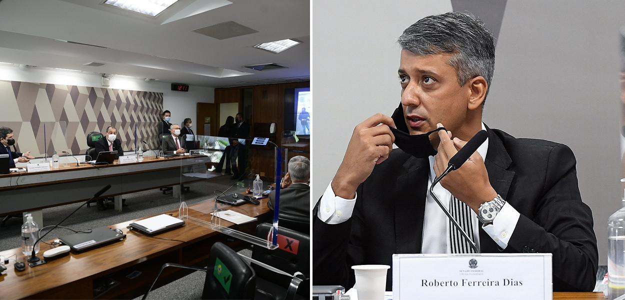 CPI e o ex-diretor da Logística do Ministério da Saúde Roberto Ferreira Dias (Foto: Pedro França/Agência Senado | Marcos Oliveira/Agência Senado) CPI e o ex-diretor da Logística do Ministério da Saúde Roberto Ferreira Dias