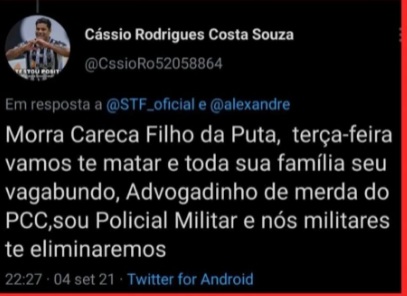 Ex-pm ameaça Moraes