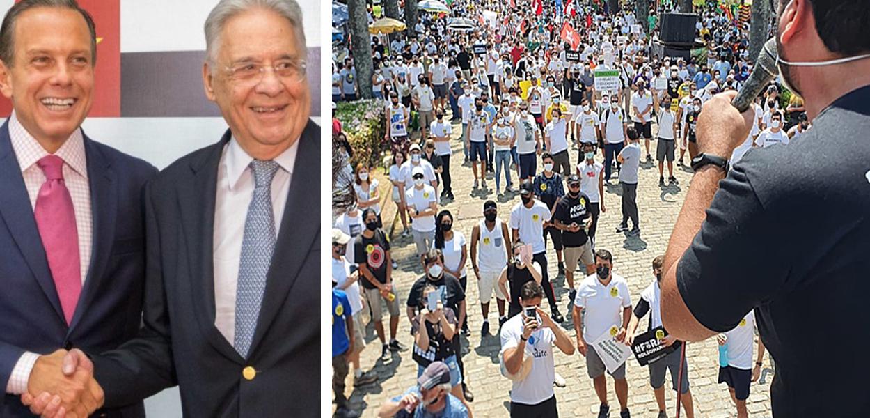Governador João Doria, ex-presidente FHC e um ato contra Jair Bolsonaro (Foto: Divulgação) Governador João Doria, ex-presidente FHC e um ato contra Jair Bolsonaro