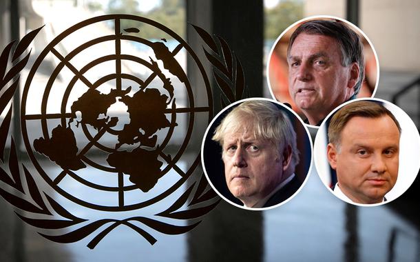 ONU, Jair Bolsonaro, primeiro-ministro do Reino Unido, Boris Johnson, e o presidente da Polônia, Andrzej Duda (Foto: Reuters | Alan Santos/PR) ONU, Jair Bolsonaro, primeiro-ministro do Reino Unido, Boris Johnson, e o presidente da Polônia, Andrzej Duda