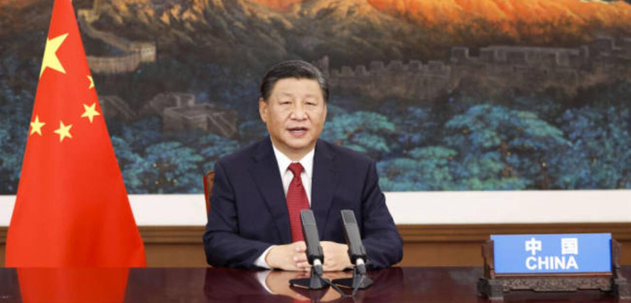 Xi Jinping se dirige à ONU por videoconferência (Foto: Mídia chinesa) Xi Jinping se dirige à ONU por videoconferência