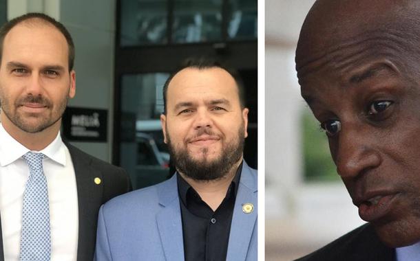Deputados Eduardo Bolsonaro e Gil Diniz, e o presidente da Fundação Palmares, Sérgio Camargo (Foto: Reprodução I Agência Brasil) Deputados Eduardo Bolsonaro e Gil Diniz, e o presidente da Fundação Palmares, Sérgio Camargo