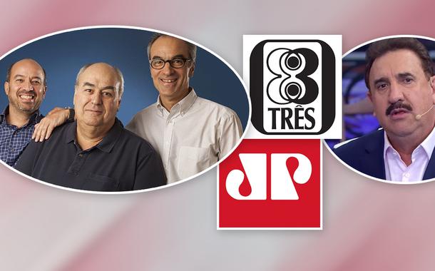 Família Marinho, logos da Jovem Pan e da Editora 3, e o apresentador Ratinho (Foto: Divulgação | Reprodução) Família Marinho, logos da Jovem Pan e da Editora 3, e o apresentador Ratinho
