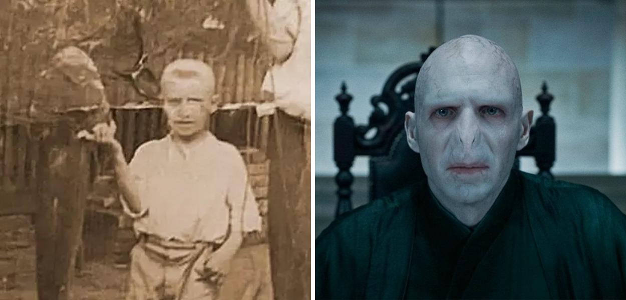 Bolsonaro quando criança e Voldemort (Foto: Reprodução) www.brasil247.com - Bolsonaro quando criança e Voldemort