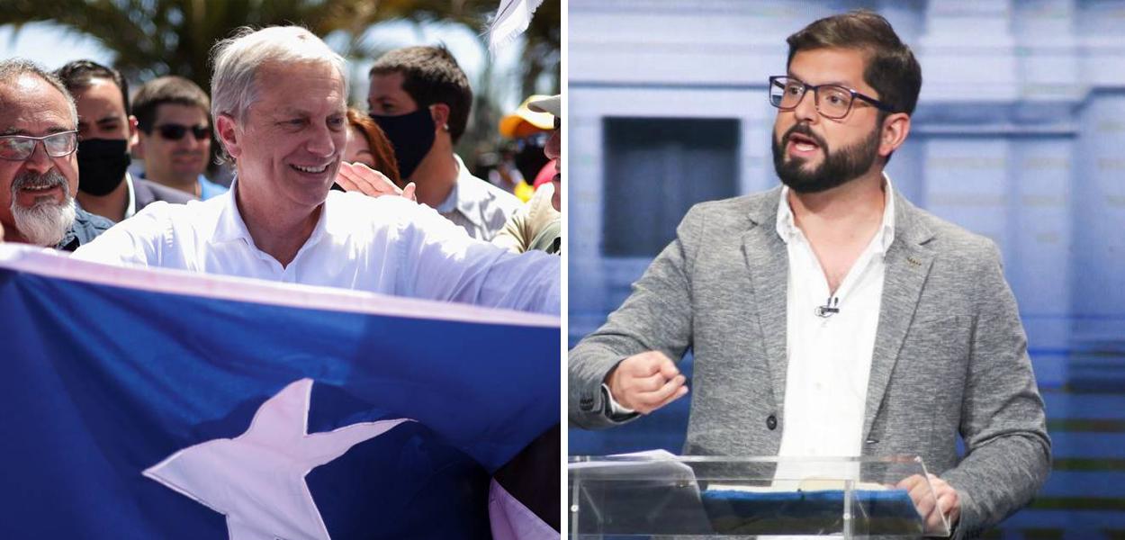 Candidatos José Antonio Kast, do Partido Republicano, e Gabriel Boric, da Convergência Social, de esquerda (Foto: Reuters) www.brasil247.com - Candidatos José Antonio Kast, do Partido Republicano, e Gabriel Boric, da Convergência Social, de esquerda