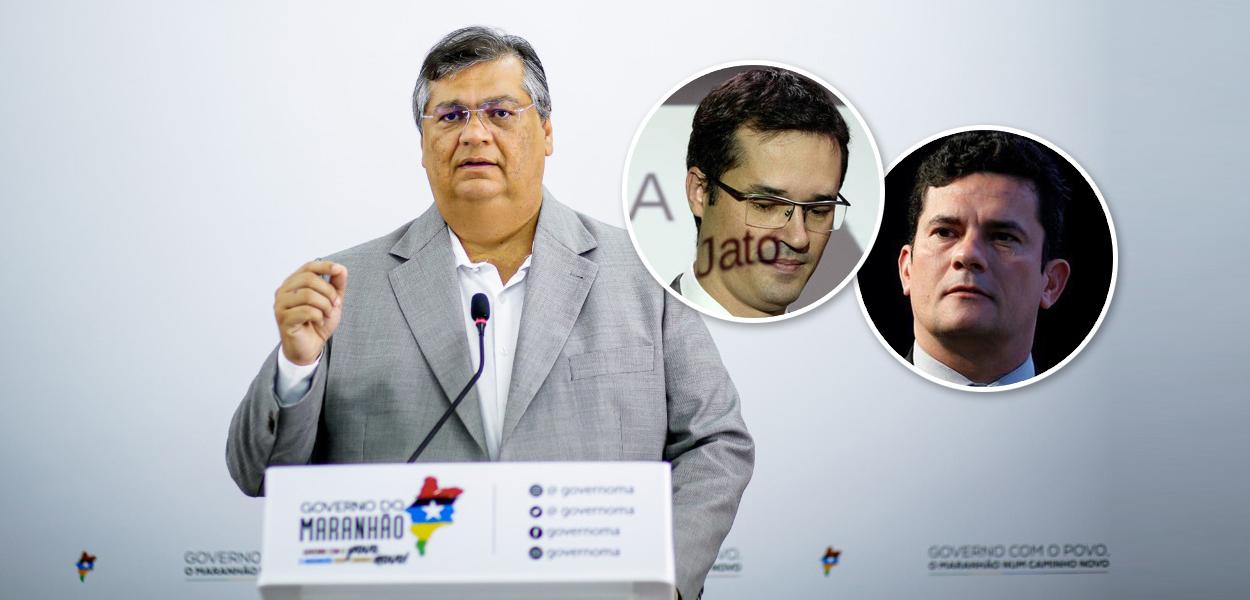 Governador do Maranhão, Flávio Dino, procurador Deltan Dallagnol e Sérgio Moro (Foto: Gilson Teixeira/Secom | Reuters) www.brasil247.com - Governador do Maranhão, Flávio Dino, procurador Deltan Dallagnol e Sérgio Moro