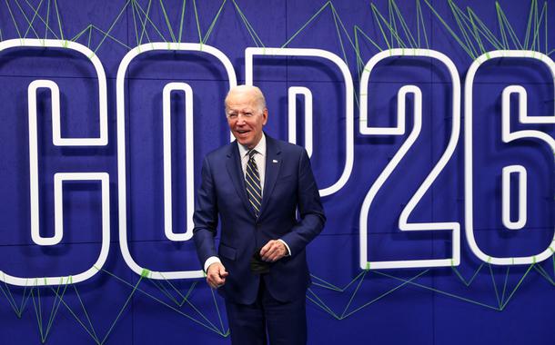 Presidente dos EUA, Joe Biden, na conferência da ONU sobre o clima em Glasgow (Foto: Adrian Dennis/REUTERS) Presidente dos EUA, Joe Biden, na conferência da ONU sobre o clima em Glasgow