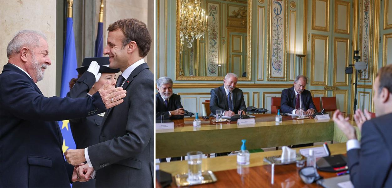 O abraço de Lula e Macron e a reunião entre os dois (Foto: Ricardo Stuckert) www.brasil247.com - O abraço de Lula e Macron e a reunião entre os dois