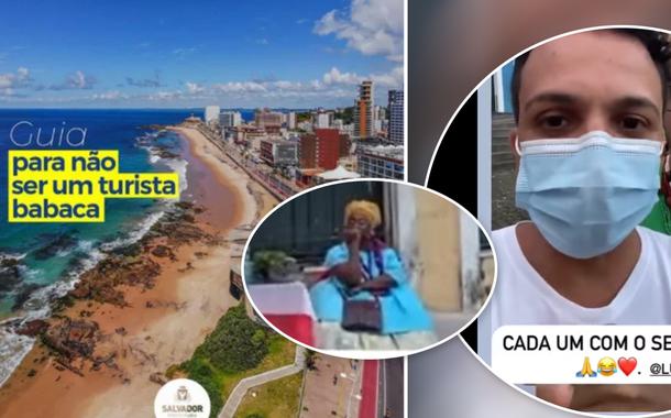 Campanha da Prefeitura de Salvador, Eliane de Jesus, de 48 anos, e dois turistas cariocas (Foto: Reprodução) Campanha da Prefeitura de Salvador, Eliane de Jesus, de 48 anos, e dois turistas cariocas