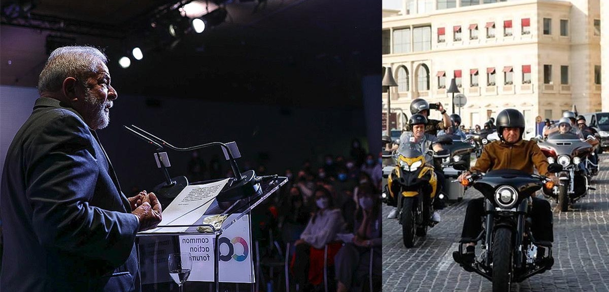 Bolsonaro e Lula com Macron (Foto: Reprodução/Stuckert) Bolsonaro e Lula com Macron