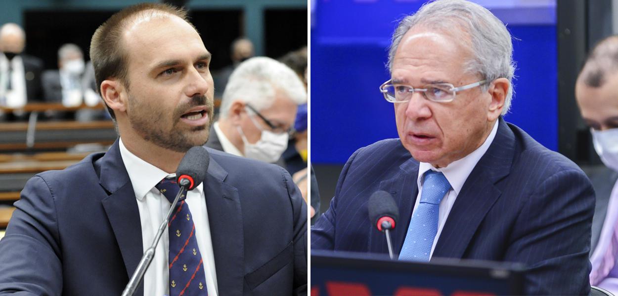 Eduardo Bolsonaro e Paulo Guedes (Foto: Cleia Viana/Câmara dos Deputados | Billy Boss/Câmara dos Deputados) Eduardo Bolsonaro e Paulo Guedes