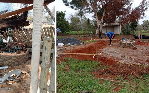 Casa do caboclo Ventania, destruída pela seca de Brasília (Foto: Laís Vitória) Casa do caboclo Ventania, destruída pela seca de Brasília