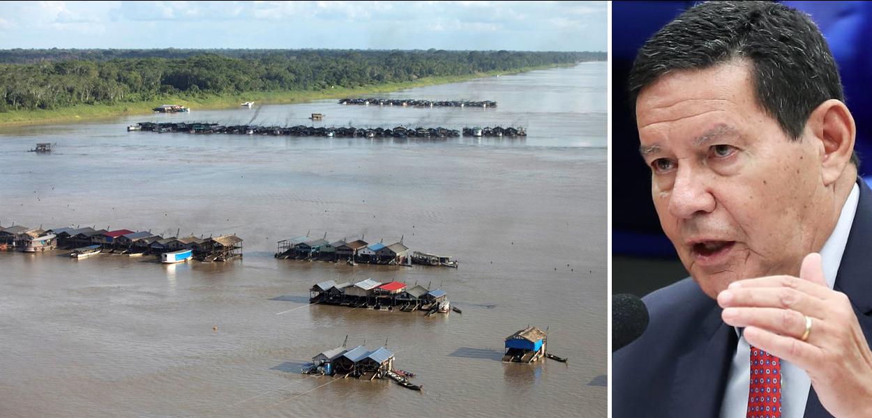 Balsas no Rio Madeira e Hamilton Mourão (Foto: REUTERS/Bruno Kelly | Lula Marques) Balsas no Rio Madeira e Hamilton Mourão