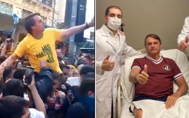 Bolsonaro, em 6 de setembro e no hospital depois do camarão indigesto (Foto: Reprodução) Bolsonaro, em 6 de setembro e no hospital depois do camarão indigesto
